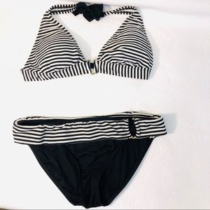 Black and White Striped Bikini